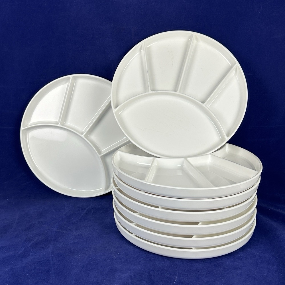 VTG Gourmet International White Divided Sushi Fondue 9" Plates - Set of 8